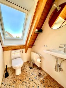 a bathroom with a toilet and a sink at Ferienhaus an der Schlei in Kappeln