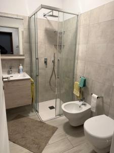 门德里西奥Studio apartment in the center of Mendrisio的带淋浴、马桶和水槽的浴室