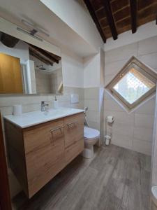 ein Bad mit einem Waschbecken und einem WC mit einem Fenster in der Unterkunft Leonina Country House by Francigena Apartments in Casetta