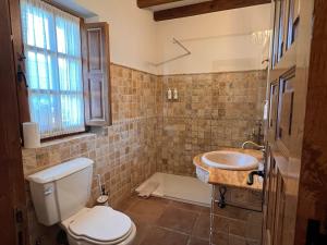a bathroom with a toilet and a sink at Apartamentos Villa Julieta in Ruente