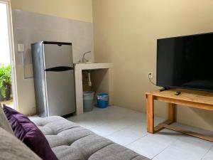 a living room with a television and a refrigerator at Ideal bedroom to rest in San Agustin de las Juntas