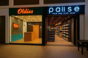 a wine store with a sign in the window at Luxurious Chalet in Port Said Governorate with Breathtaking View in Port Said