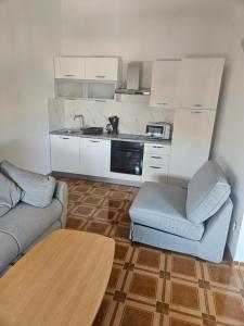a kitchen with a couch and a table in a room at Apartments Nada in Vir