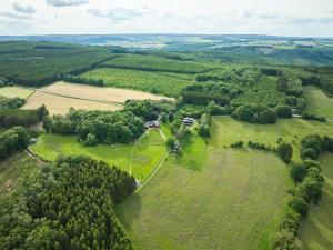an aerial view of a field with trees and houses at Chalet Le Tilleul in Bertogne +4 photos