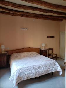 a bedroom with a bed with a white comforter at Il CORTILETTO in Acquaseria