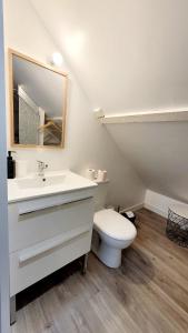 a bathroom with a white sink and a toilet at Maison 4 Chb prox Mer, Golfs, Marais Salants, Balades in Guérande +38 photos