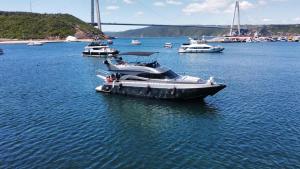 伊斯坦布尔Nova Yachting的一群船在水体中,有桥