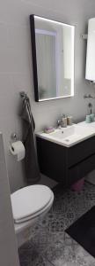 a bathroom with a toilet and a sink and a mirror at Vintage in Đakovo +39 photos