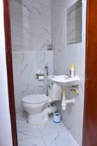 une salle de bain blanche avec toilettes et lavabo dans l'établissement IMELA APARTMENT opposite ku referral, à Gatunga