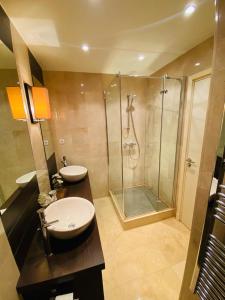 a bathroom with a glass shower and a sink at GRAY D ALBION Residence in Cannes