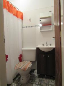 La salle de bains est pourvue de toilettes et d'un lavabo. dans l'établissement Hospedaje Vista al Mar, à Puerto Pirámides