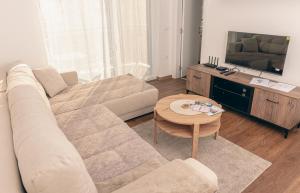 una sala de estar con un sofá y una mesa en L & S Apartmani, en Sombor