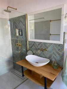 a bathroom with a white sink and a mirror at Villa Botanica in Bale