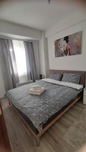 a large bed in a bedroom with a window at Apartman Kamelia in Jagodina