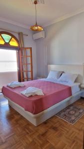 una camera da letto con un letto grande con una coperta rossa di Orchid 3 Bedroom Suite Kastraki a Kastraki