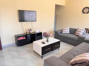 a living room with a couch and a tv at Takonda BnB in Zomba