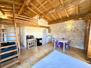 a kitchen and dining room with a table and chairs at Hotel Majestic in Nîmes
