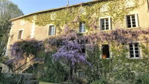 a building with purple wisteria on the side of it at Villa historique à Berrias-et-Casteljau, 350 m² avec piscine privée in Berrias Et Casteljau