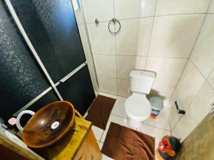a small bathroom with a toilet and a sink at Loft no Morro da Borussia I in Osório +9 photos