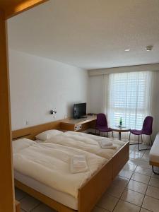 Postel nebo postele na pokoji v ubytování Hotel Lötschberg