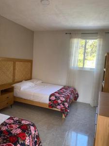 una camera da letto con due letti e una finestra di 6A Alberca Privada y Vista al lago de Chapala a San Nicolás de Ibarra