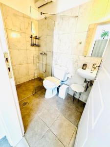 a bathroom with a toilet and a sink at Mani Spot in Areopoli