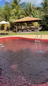 a pool of water with a gazebo and palm trees at Apoemar in Conde
