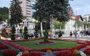 a flower garden in the middle of a street at Srce Cazina in Cazin