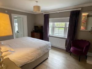 een slaapkamer met een bed, een stoel en een raam bij The Masters House, Castledermot in Feevaghmore