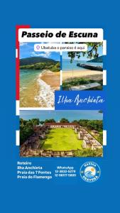 a brochure for a resort on a beach at Chalé Privativo Surfers Itaguá in Ubatuba +13 photos