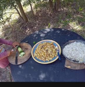 マル・デル・プラタにあるCamping Sadhu Argentinaの食べ物一皿とご飯一皿 +6枚の写真