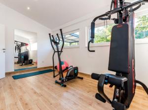 a gym with treadmills and exercise equipment in a house at Villa Branka in Drniš