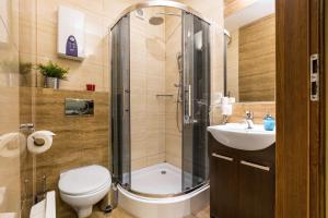 コシチェリスコにあるDolina Resort Zakopaneのバスルーム(シャワー、トイレ、シンク付)