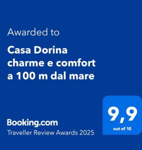 Certifikát, hodnocení, plakát nebo jiný dokument vystavený v ubytování Casa Dorina charme e comfort a 100 m dal mare