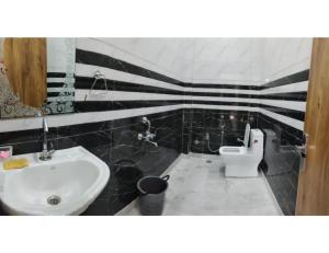 斋沙默尔Hotel Namaste jaiselmer inn, Jaiselmer的带水槽和马桶的浴室