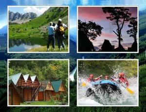 a collage of pictures of people on a river at Rafting Campsite Stari Dud in Foča