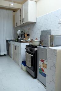 a kitchen with a stove and a counter top at The Nordic Nest in Ruiru