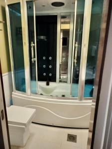 bagno con servizi igienici e grande specchio di Baguio Brentwood Villas a Baguio