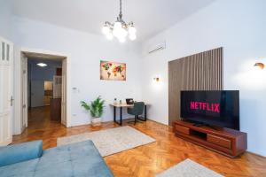 Televízia a/alebo spoločenská miestnosť v ubytovaní Beautiful Spacious Three-Room Suite Close to Buda Castle