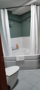 y baño con bañera, aseo y ducha. en El Tercer Piso, en Puente la Reina