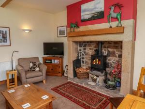 un salon avec une cheminée et une télévision dans l'établissement Folly View, à Alnwick