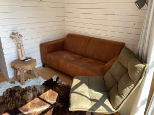 a living room with a couch and a chair at Studio Veerse Meer in Wolphaartsdijk