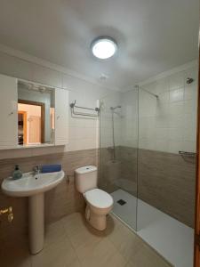 a bathroom with a toilet and a sink and a shower at Jardines de Burriana in Nerja