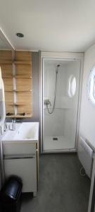 a bathroom with a shower and a sink at Houlgate-154- Mobilhome cosy 4 personnes Camping 5 étoiles in Houlgate