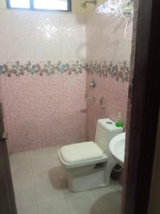 リシケーシュにあるYog Kul HomeStay - Budgetのトイレと洗面台付きのバスルーム