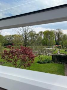 a view from a window of a garden at Boetiekhotel Het Huis in Fluitenberg