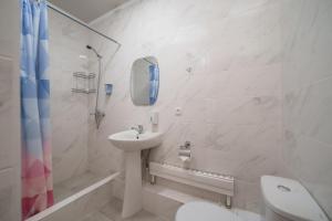 a bathroom with a sink and a toilet and a shower at Alpinist Hotel in Bishkek +37 photos