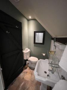 a bathroom with a white toilet and a sink at The Plume of Feathers in Farnham
