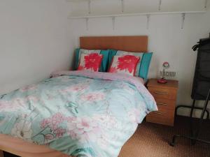 une chambre avec un lit et une commode en bois dans l'établissement Cosy Cork - House - Sleeps 4 - City Centre, à Cork