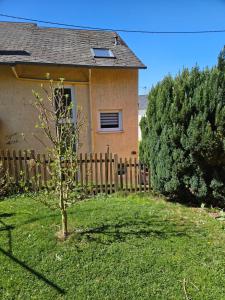 a small tree in front of a house at Ferienhaus Ewergass in Mertesdorf - nur 8 km von Trier - kostenloses ÖPNV-Ticket inklusive in Mertesdorf
